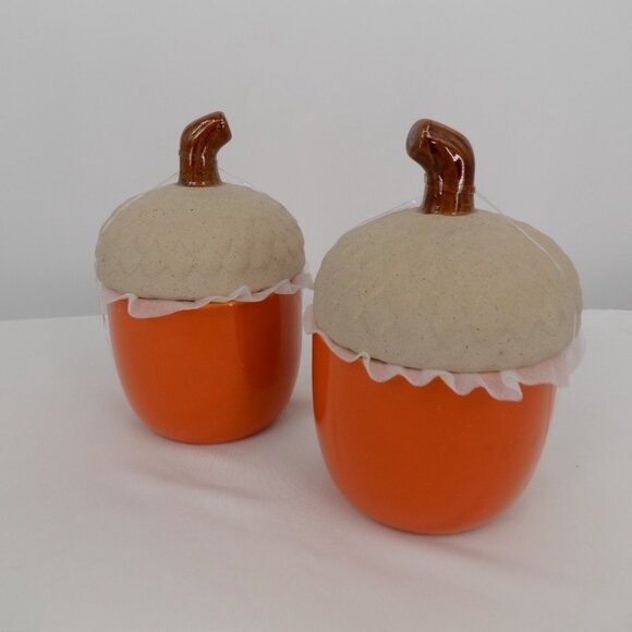 Set of 2 Ashland Heirloom Harvest Decorative Acorn Shaped Orange Container New - Picture 3 of 8